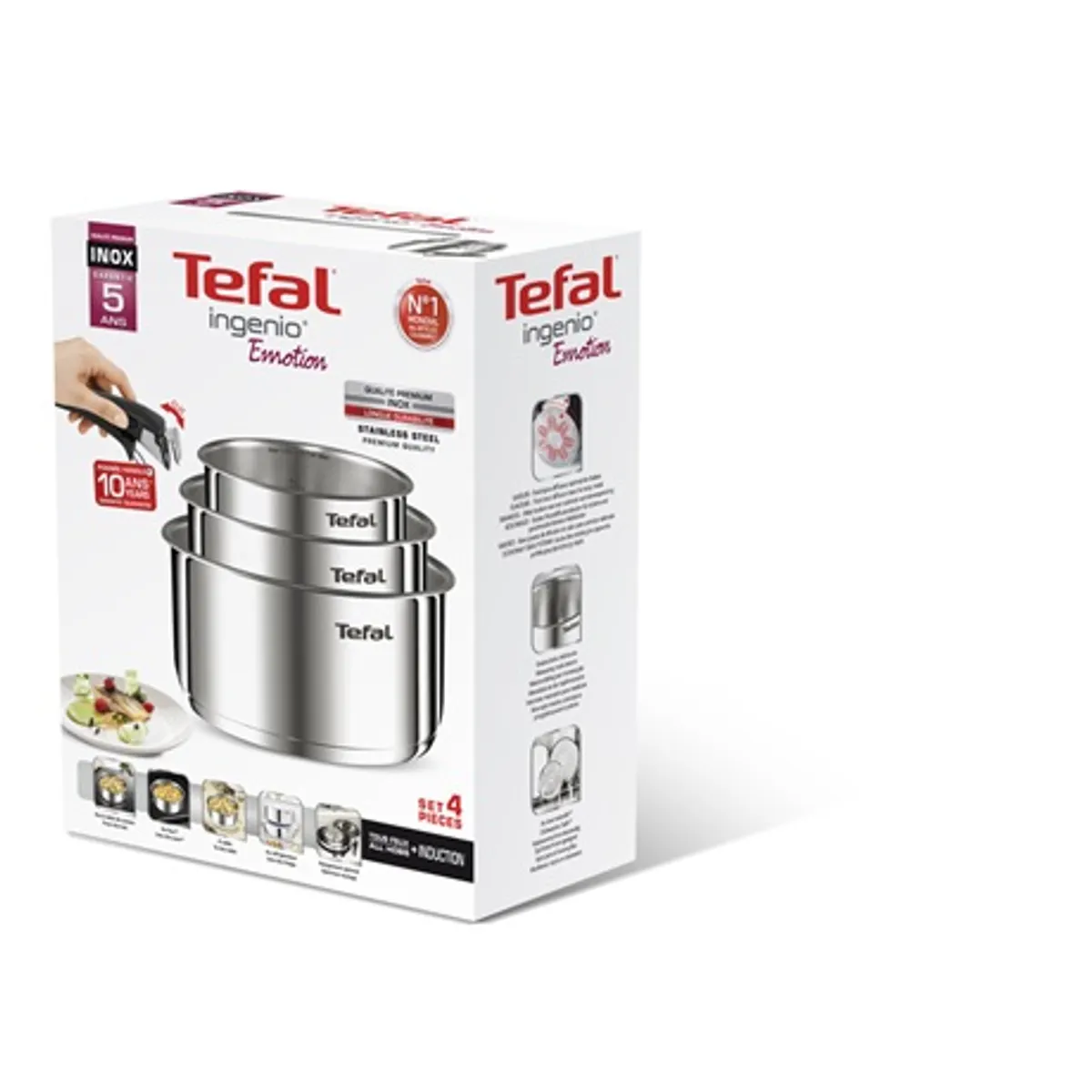 Tefal L8964S44 Ingenio Emotion 4 részes edénykészlet rozsdamentes acél, indukciós tűzhelyen használható, mosogatógépben tisztítható, sütőben használható #2