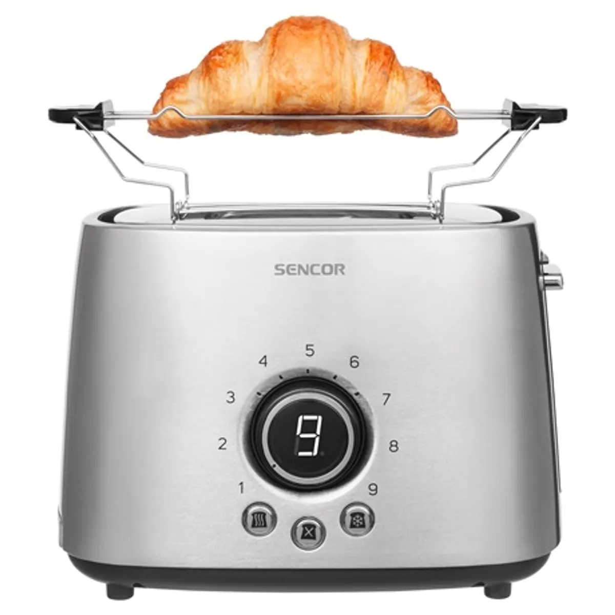 Sencor STS5050SS kenyérpirító 2 szeletes, 1000 W, nemesacél, kiolvasztás, 9 pirítási szint, automatikus középre igazítás, morzsagyűjtő tálca #1