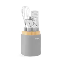Bewello BW1005 konyhai eszköz szett 6 eszköz és tartó, rozsdamentes acél nyél, akasztólyuk, fa tároló #1