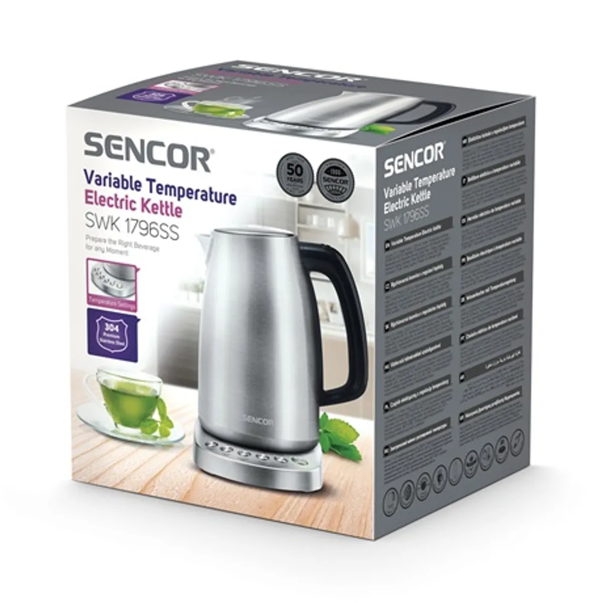 Sencor SWK1796SS vízforraló 1,7 l 2200W SUS304 rozsdamentes acél 3 üzemmód 70-80-90-100 C tartás 70-100 C 120 perc #6