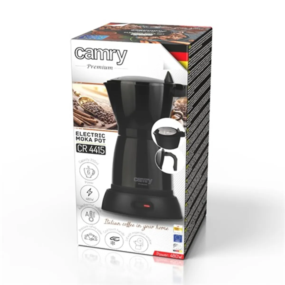 Camry CR4415B elektromos kotyogó kávéfőző 300 ml 480W 360 forgó alap alumínium géptest #6