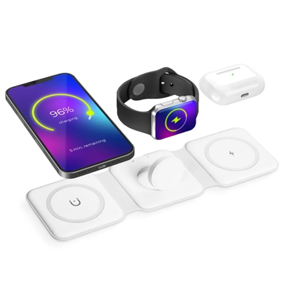 Bewello BW2063 vezeték nélküli töltőállomás 3 az 1-ben Apple Watch iPhone AirPods kompatibilis #2