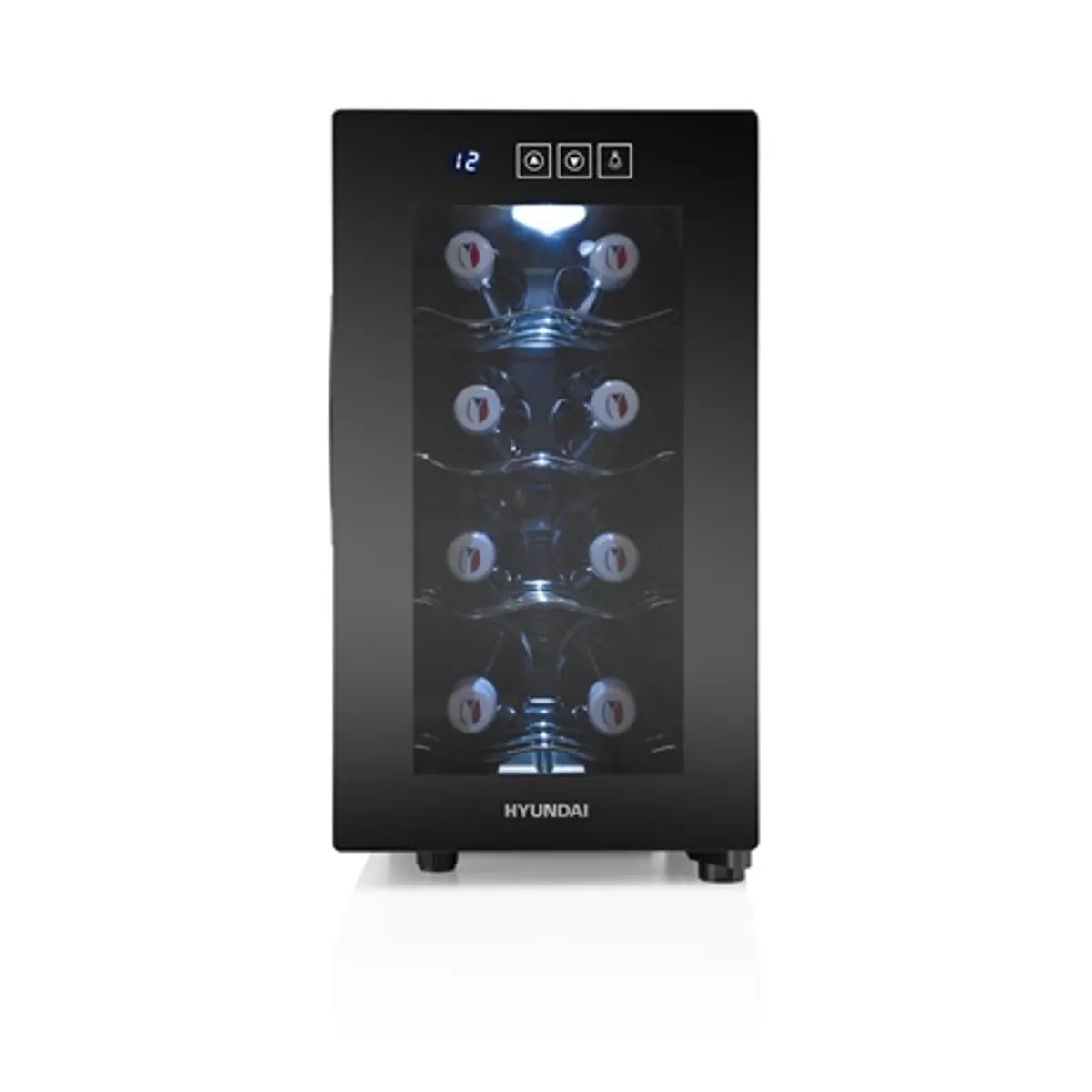 Hyundai VIN8G borhűtő termoelektromos 8 palack 12-18 °C G energiaosztály zaj 26 dB 46,0 x 25,2 x 50,4 cm 4 króm polc érintésvezérlés beltéri LED fehér #5