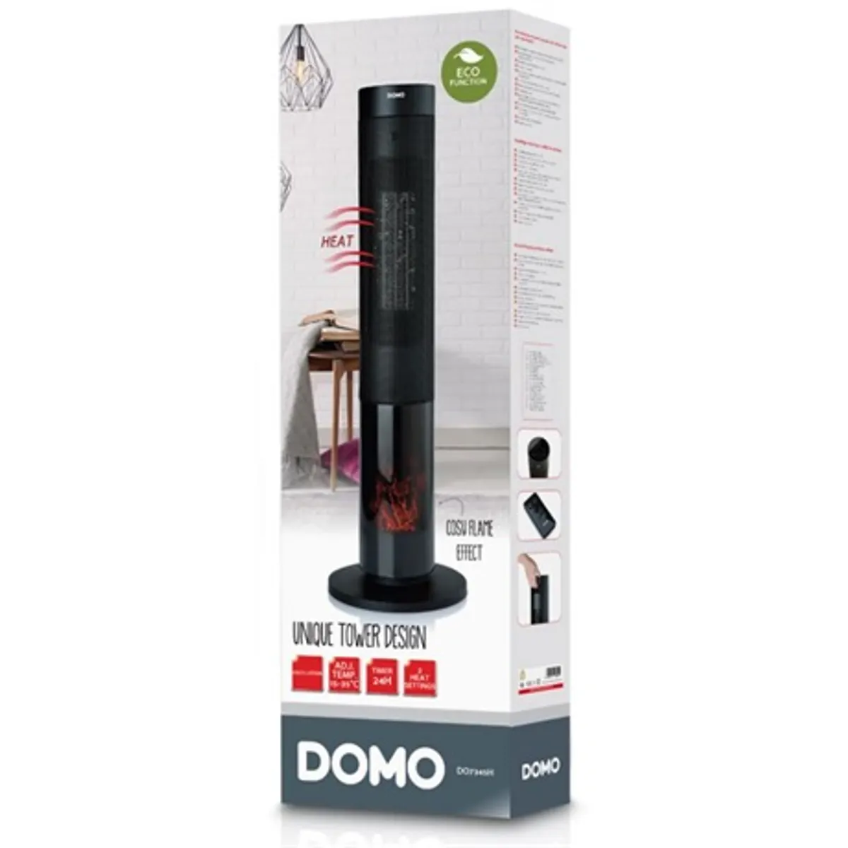 Domo DO7345H fűtőventilátor kandallóhatás érintőképernyős 2000 és 1300 W 2 fokozat 15-35 C időzítő 1-24 h ECO túlmelegedés védelem #5