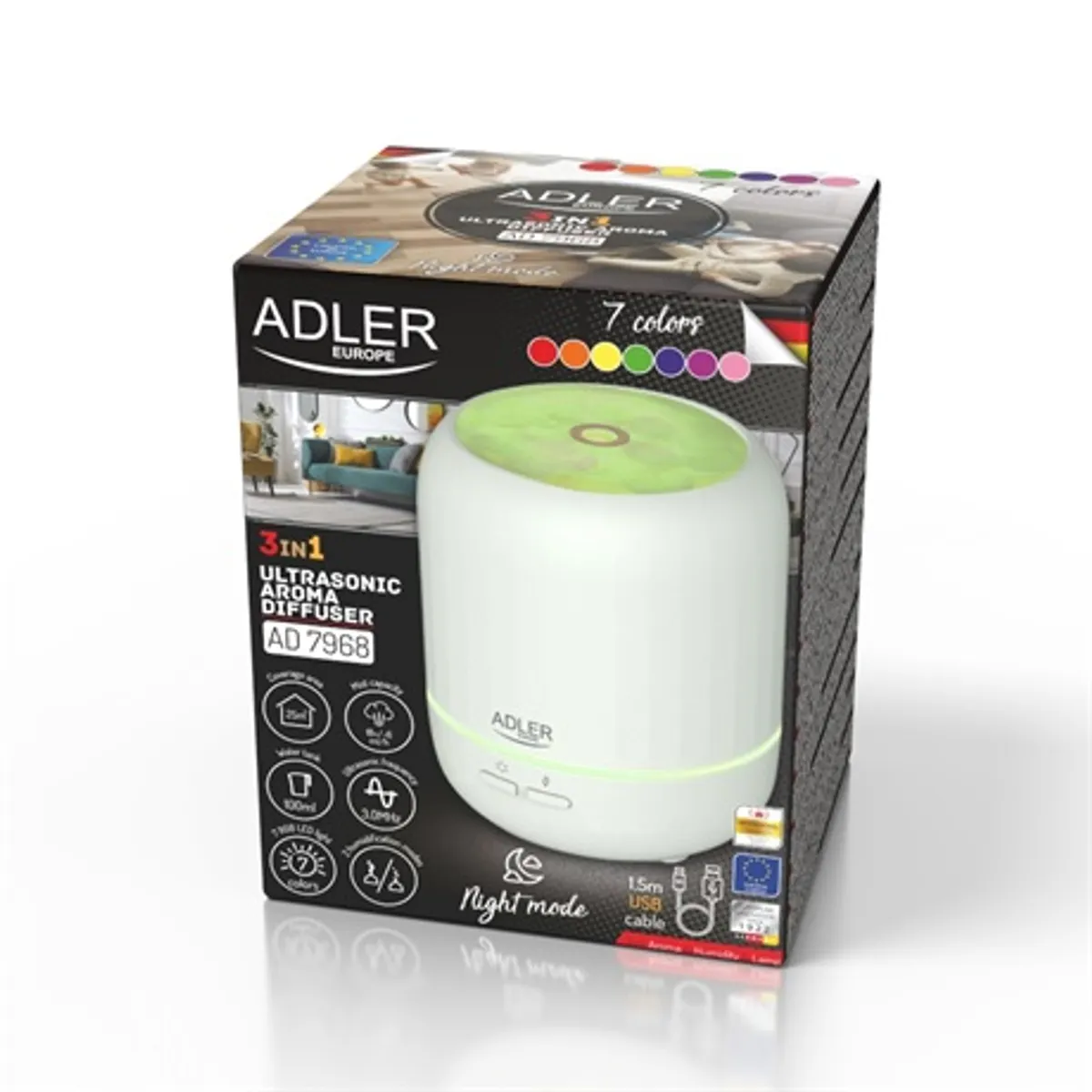 Adler AD7968 3az1-ben ultrahangos aroma diffúzor 100ml fehér #7