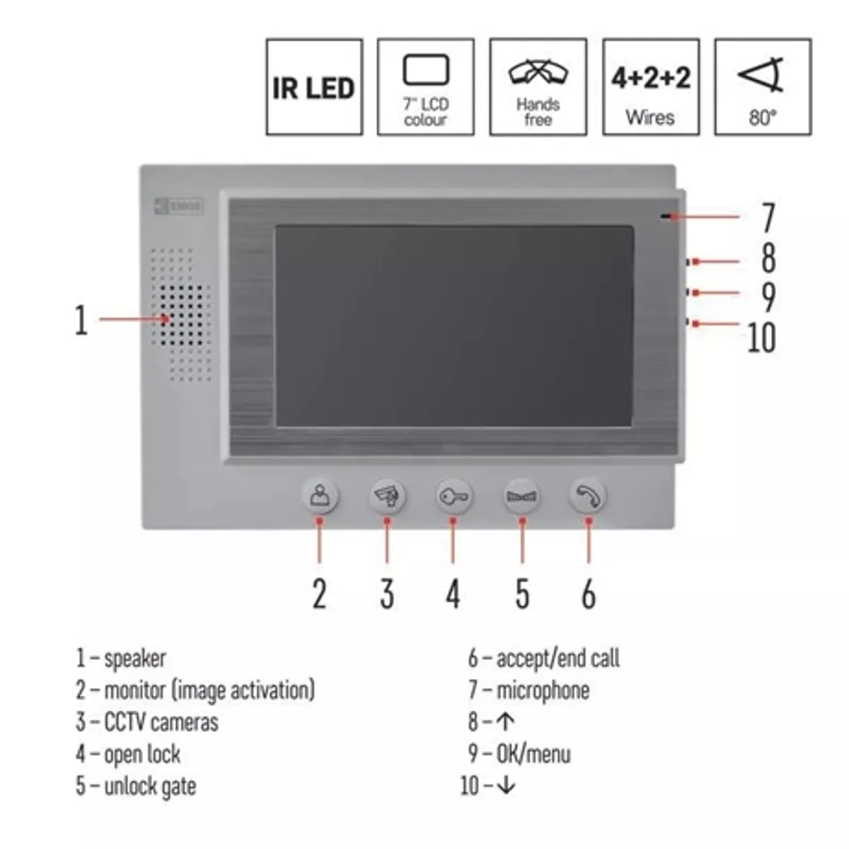 Emos H2017 videó kaputelefon szett 7" színes LCD IP44 1-3 CCD Pinhole 80deg #9