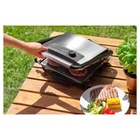 Sencor SBG 3710SS kontakt grillsütő bordázott grillfelület tapadásmentes sütőlap, 2000 W, 90 fokos nyitás, hőszigetelt fogantyú #9