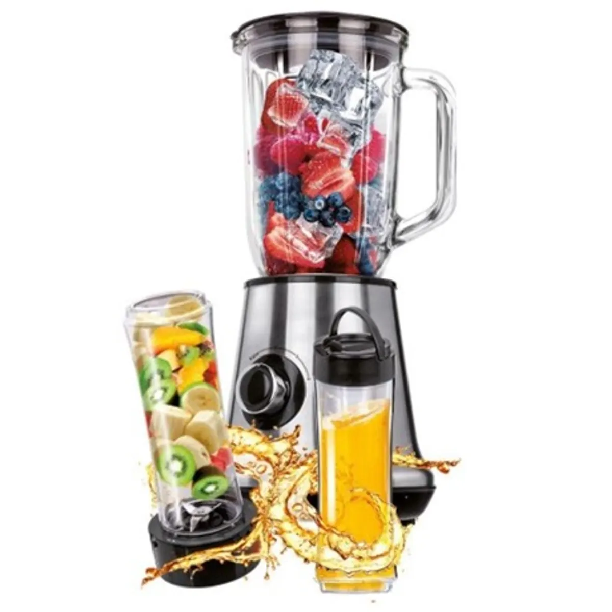 MPM MBL-15M turmixgép 2 az 1-ben inox 450W 1 L kancsó jégtörő funkció rozsdamentes acél kések smoothie adapter 2 db 600 ml BPA mentes sportpalack #4