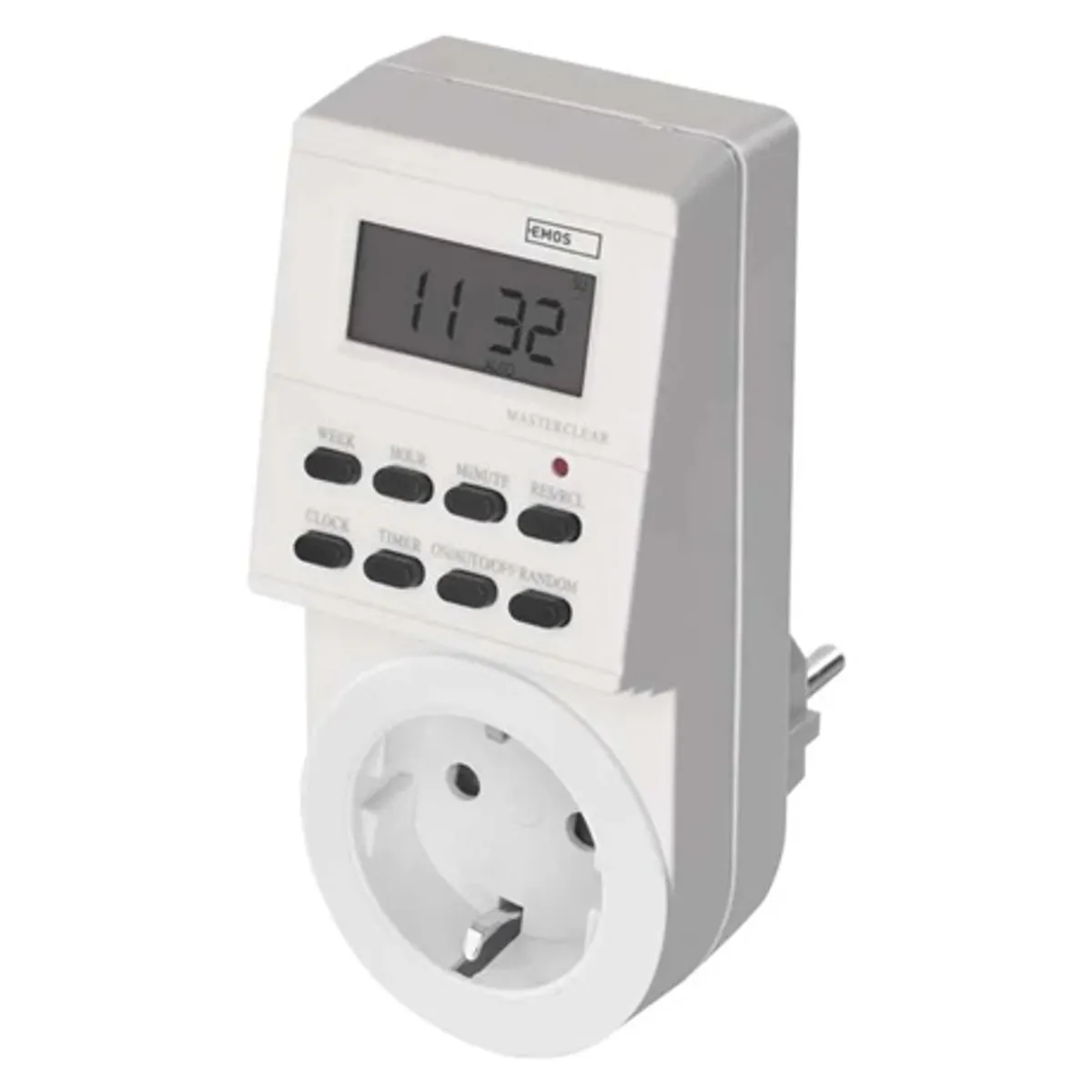 Emos P5521N digitális időkapcsoló aljzat 230V 16A 3680W IP20 8 programok 1 perc kapcsolási idő nyári időszámítás gyerekzár NiMH 1,2V gombelem #4