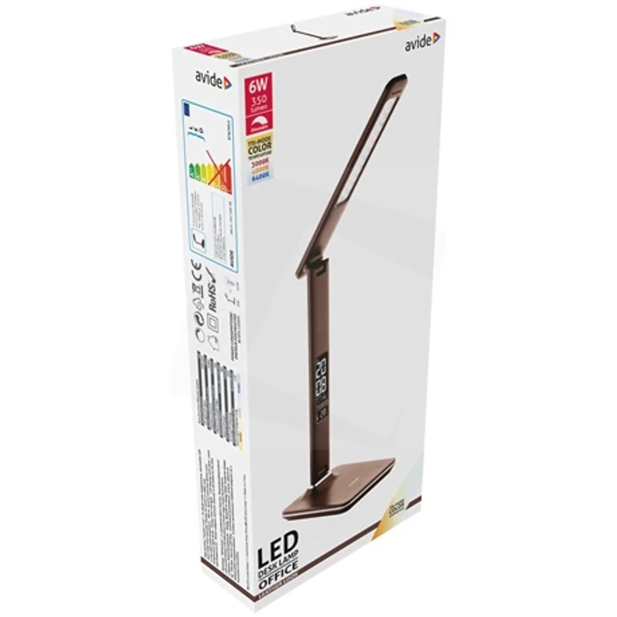 Avide ABLDL-OLC-6W-BR LED asztali lámpa naptárral bőrhatású barna 6W 350lm 5000K érintésérzékelő beépített LCD kijelző óra #2