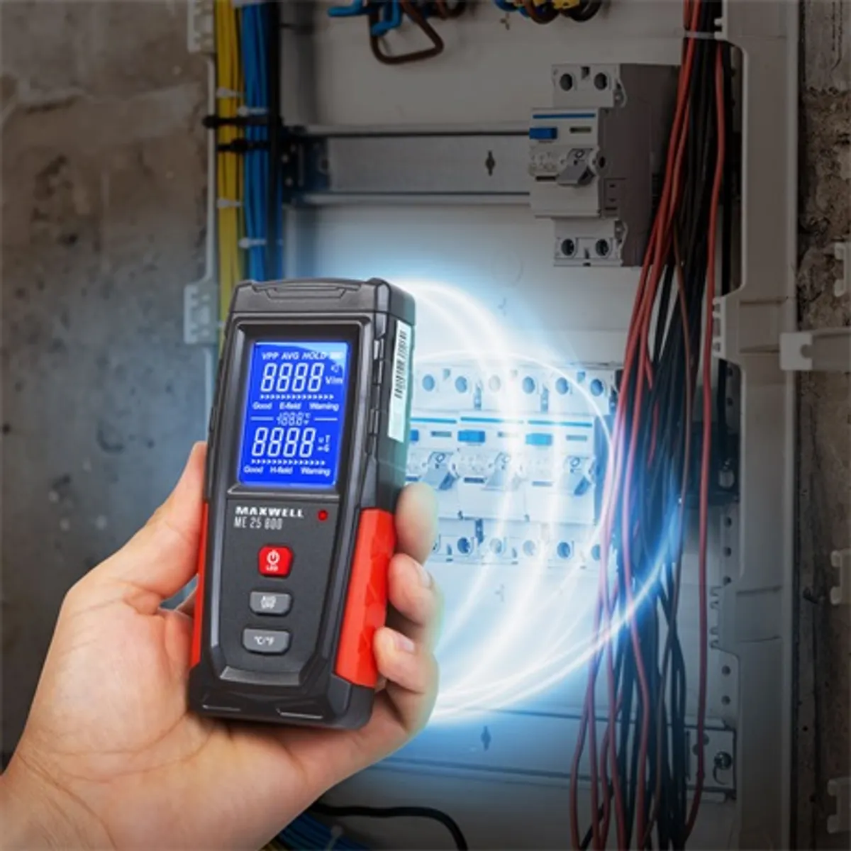 Maxwell-Digital 25800 ELEKTROMÁGNESES SUGÁRZÁSMÉRŐ kettős mérési mód, beépített akkumulátor, IP20, nagy kijelző, kék háttérvilágítás #2