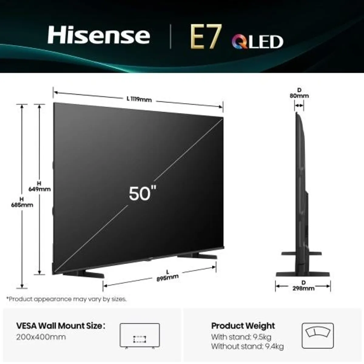 Hisense 50E7Q QLED 4K Smart Dolby Vision Atmos AI 4K Upscaler VRR ALLM VIDAA #2