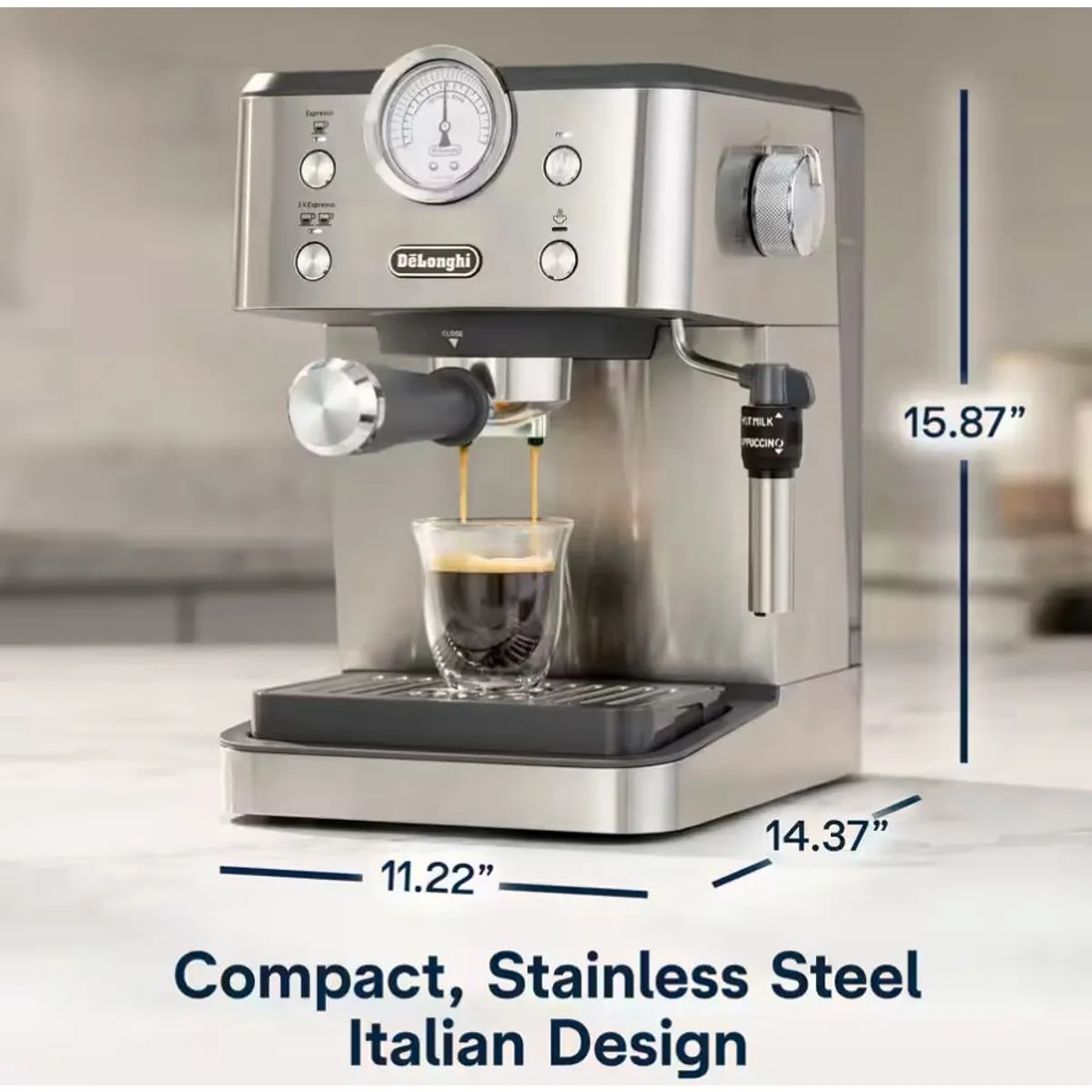 Delonghi EM450.M Linea Classic manuális eszpresszó kávéfőző 1,7 l tartály 1325 W 15 bar thermoblock állítható cappuccino rendszer állítható gőzölő #5