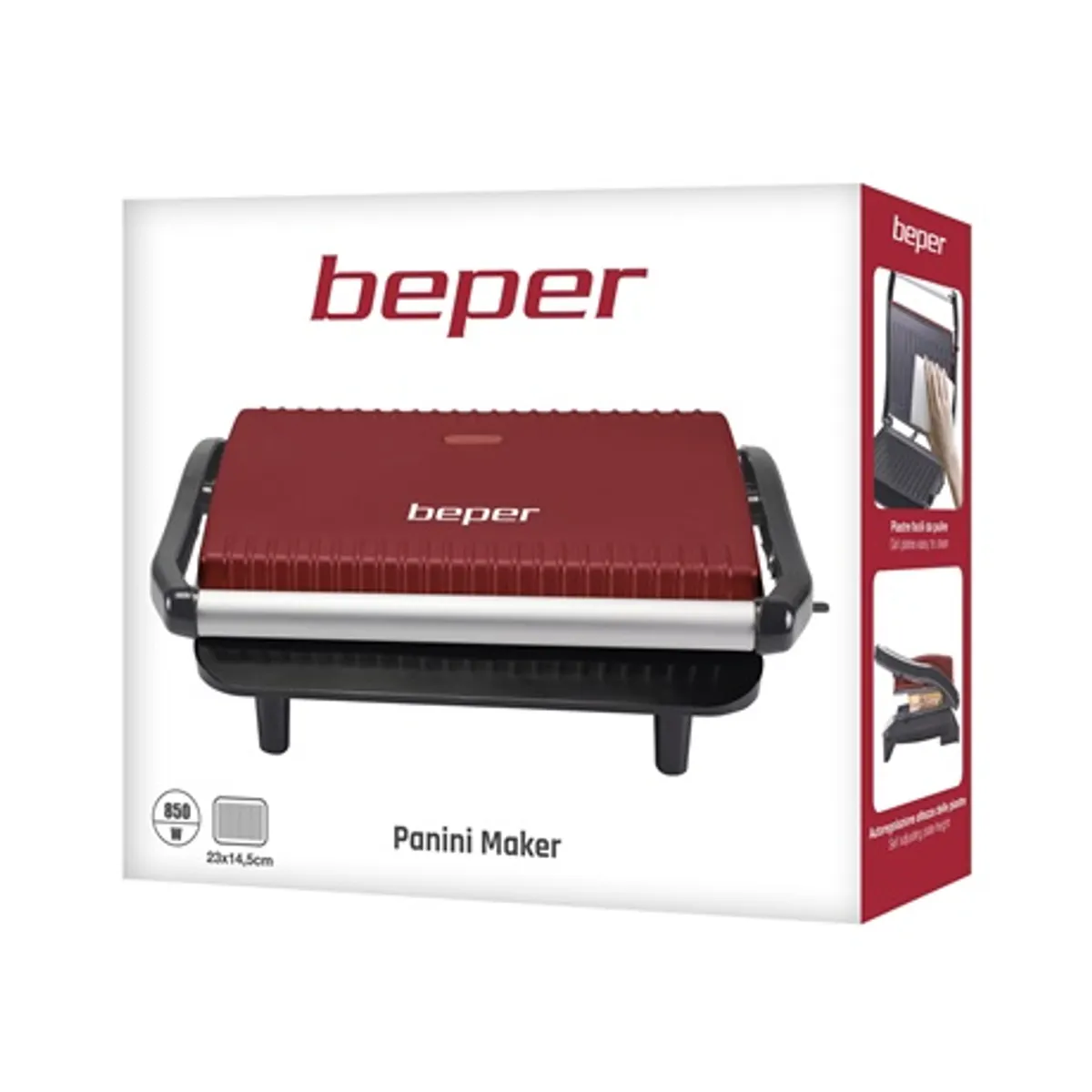 Beper P101TOS002 panini sütő piros 850 W grilllapok tapadásmentes bevonattal működési lámpával csúszásmentes lábak méretei 29,4x10,40x25 cm #8