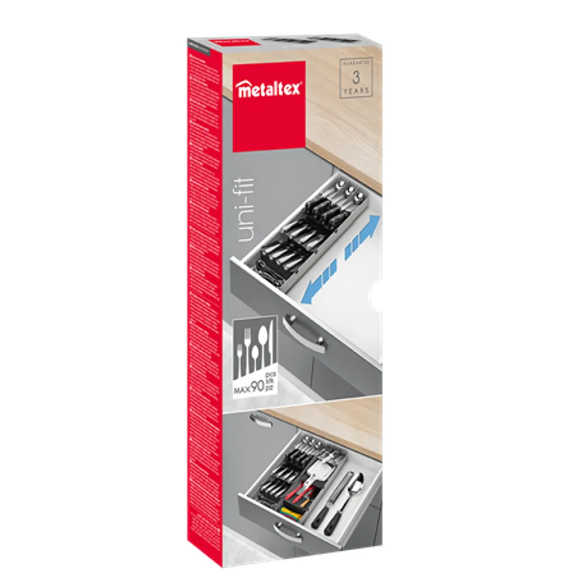 Metaltex MX363220 Uni-Fit evőeszköztartó állítható hossz 40-49 cm tárolókapacitás 90 db szürke garancia 3 év #4