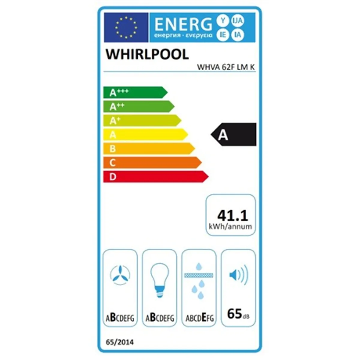 Whirlpool WHVA 62F LM K Páraelszívó beépíthető energiaosztály: A zajszint: 65 dB légáram: kivezetés 485 m3h, keringtetés 490 m3h LED szalag #3