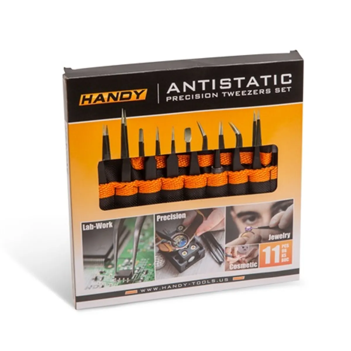 Handy 10779B Precíziós csipesz szett 11 részes antisztatikus matt fekete ESD bevonatú rozsdamentes acél #4