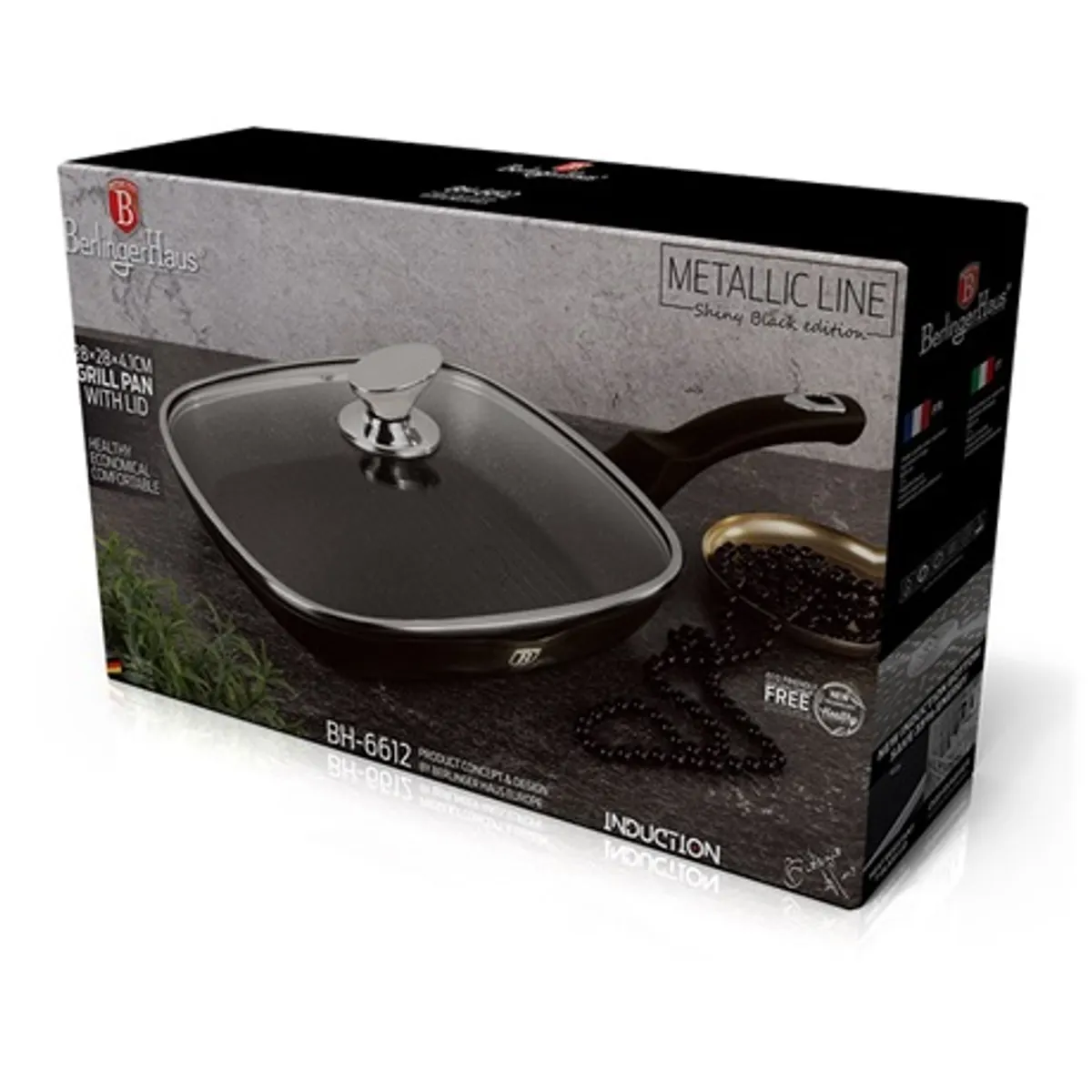 Berlinger Haus BH-6612 grill serpenyő fedővel 28 cm, indukciós kompatibilis, tapadásmentes, PFOA-mentes, sütőben használható #5