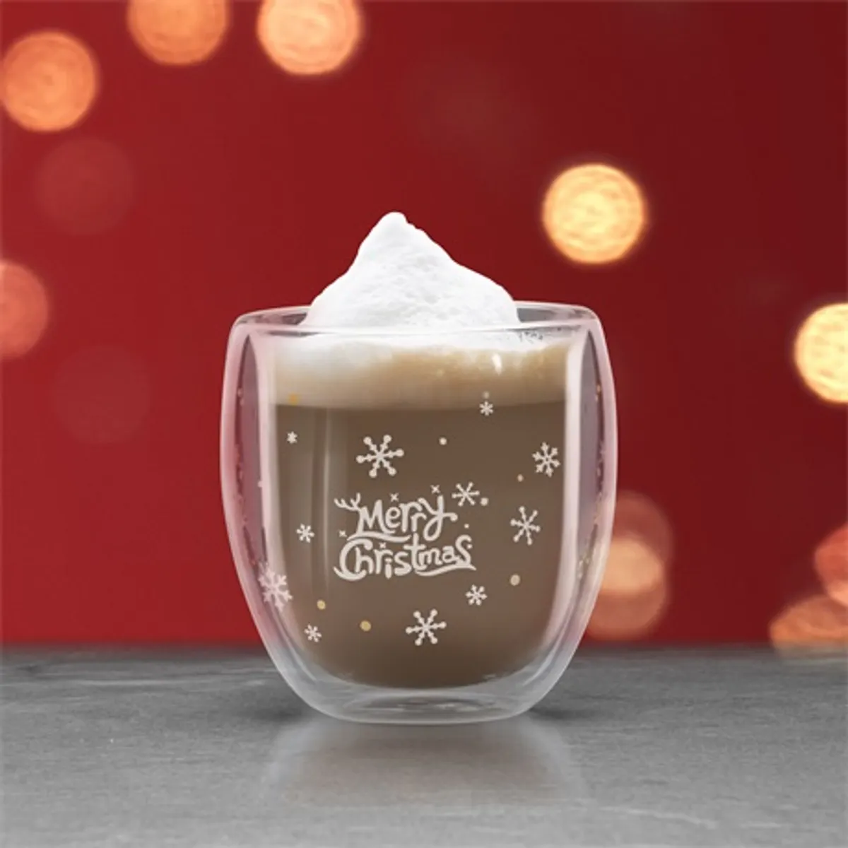 Family Christmas 57176E Üvegpohár karácsonyi duplafalú 300 ml hópelyhes minta #1
