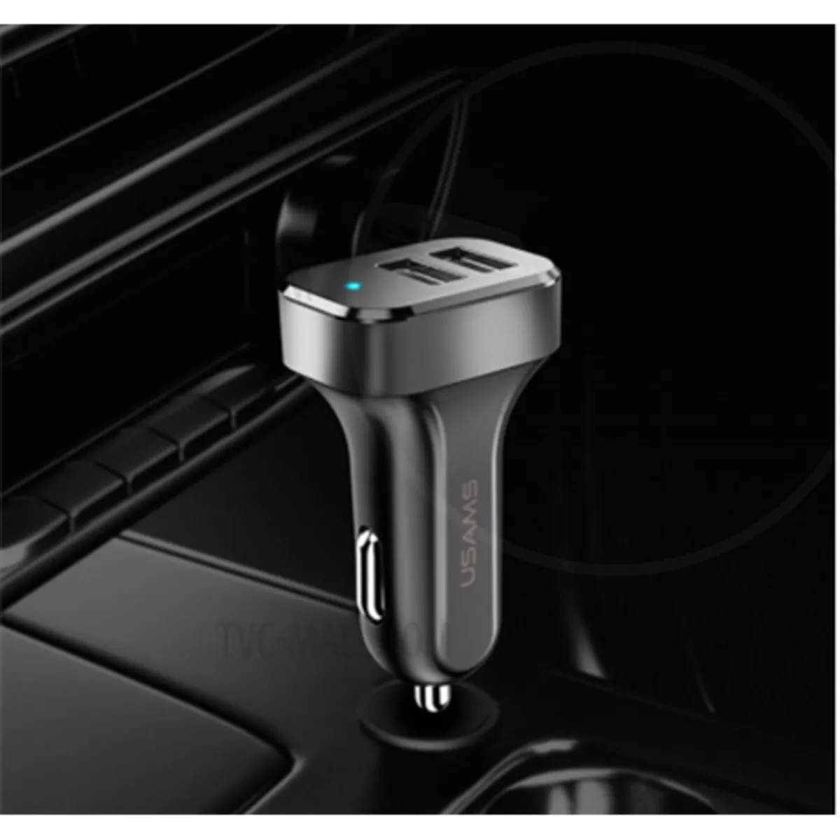 Usams CC087TC01 autós töltő kétportos USB kimenet 5V 2.1A DC 12-24V bemenet ABS kék jelzőfény #2