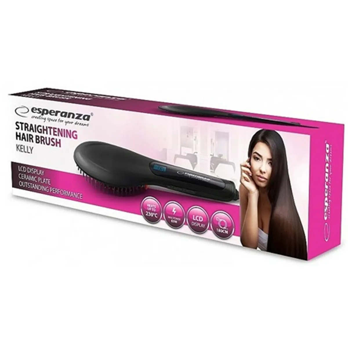 Esperanza EBP006 Kelly hajkiegyenesítő kefe kerámia bevonatú lapok és sörték LCD kijelző 230 C 50 W #2