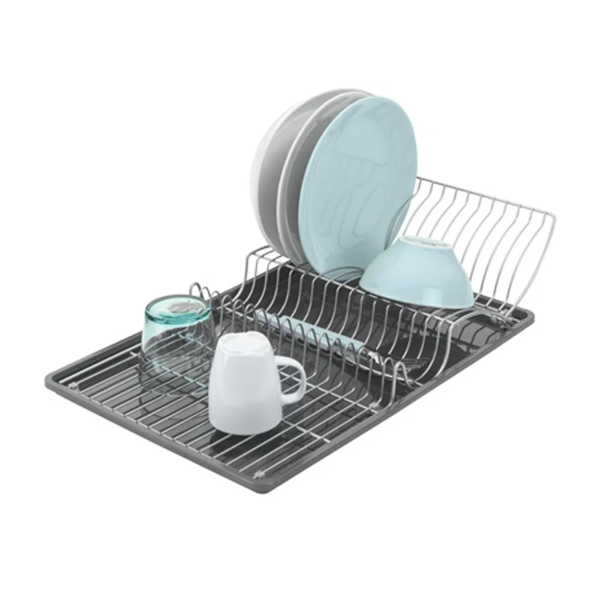 Metaltex MX325426 Wingtex edényszárító tálcával 50x31 cm matt ezüst polytherm bevonat oldalt lenyitható bővítő mosogatógépben tisztítható #1