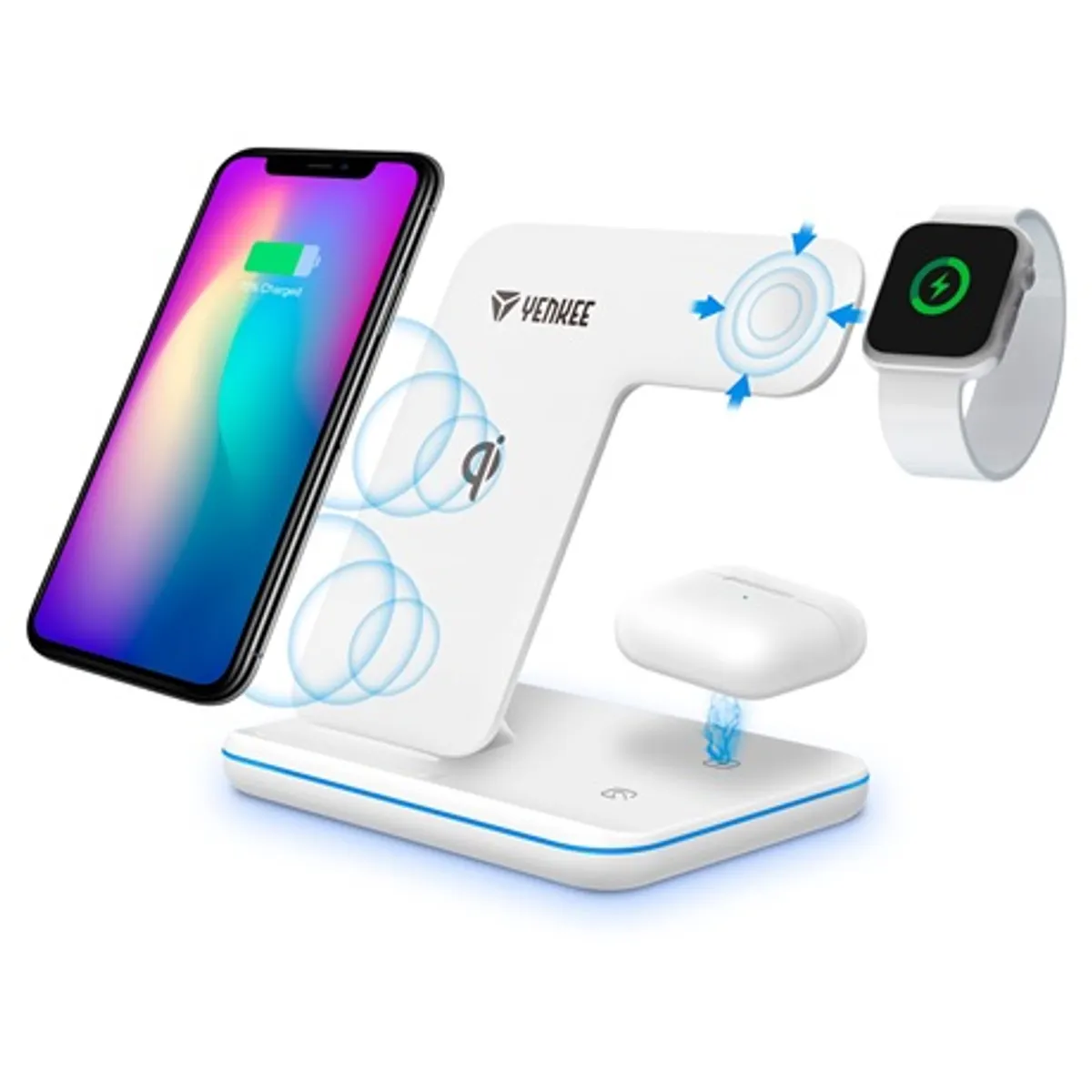 Yenkee YAC 5301 WH Vezeték nélküli töltő 15 W 3 az 1-ben Qi kompatibilis iPhone Watch AirPods #5