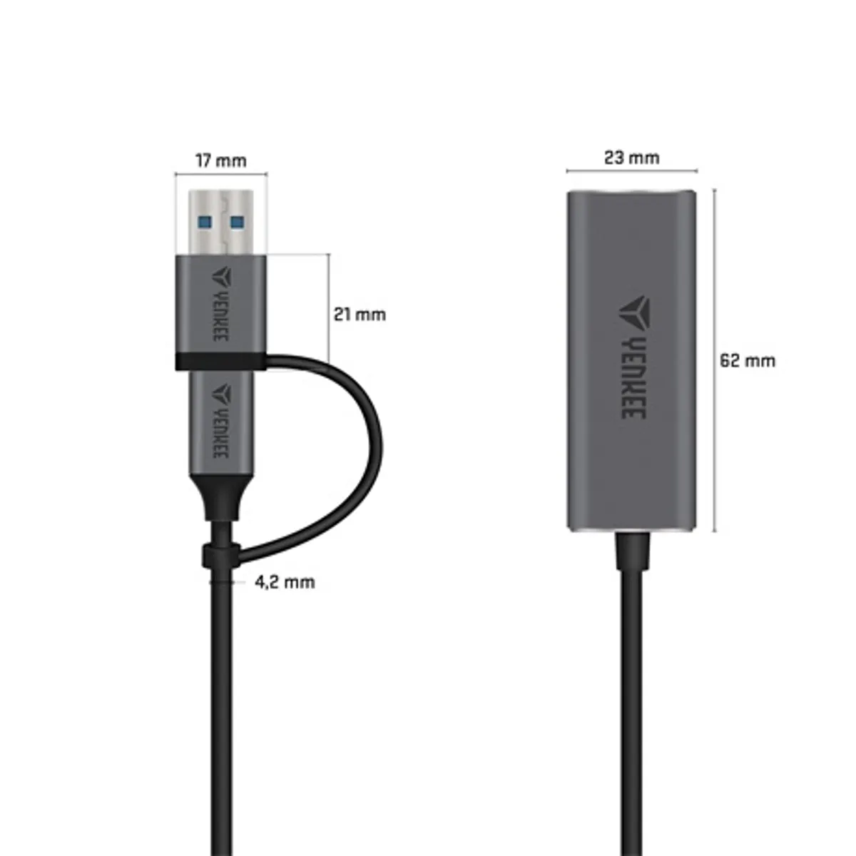 Yenkee YTC 013 hálózati adapter USB-C USB-A 1 Gbps RJ-45 alumínium plug and play RTL8153 #3
