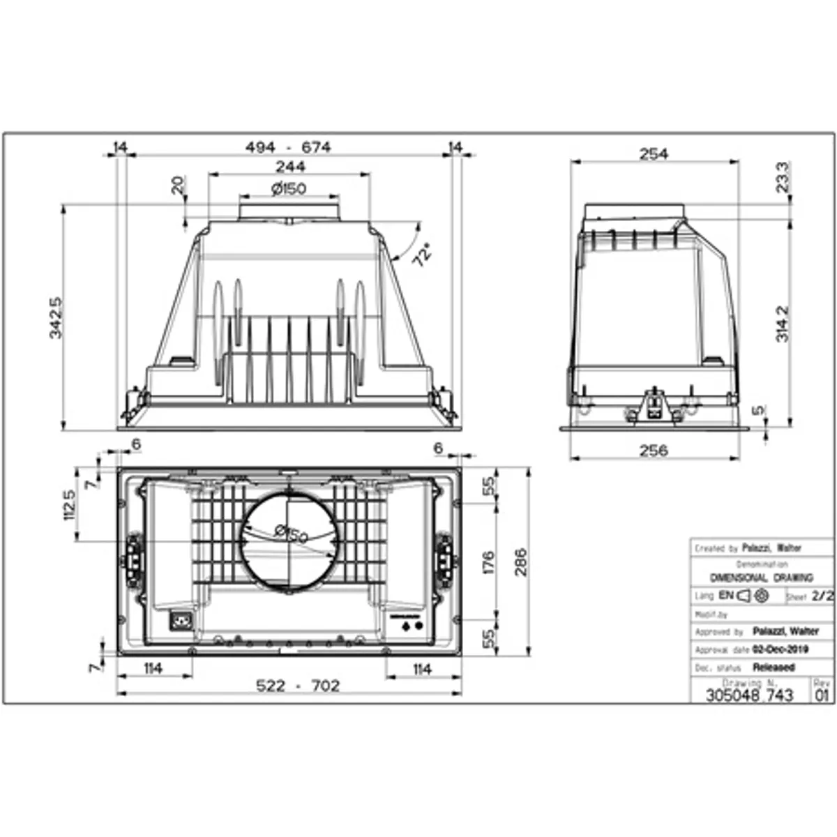 Faber INKA PLUS HCS X A52 Páraelszívó beépíthető 520 mm 230-590 m3h 3 fokozat 80-160 W 2 LED Energiaosztály B #2