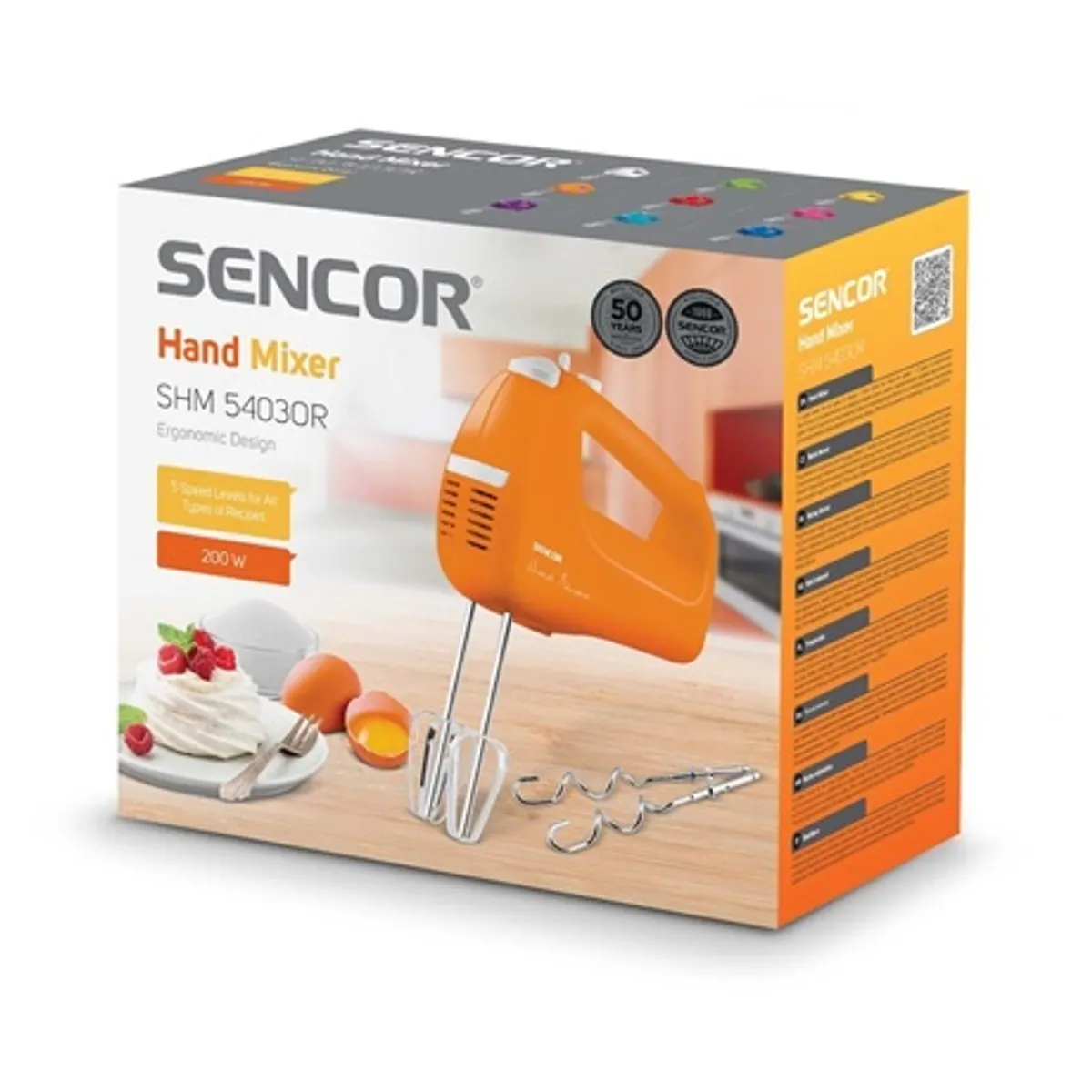 Sencor SHM 5403OR Kézi mixer 200 W 5 sebességfokozat Turbo rozsdamentes acél habverő és dagasztókar #8