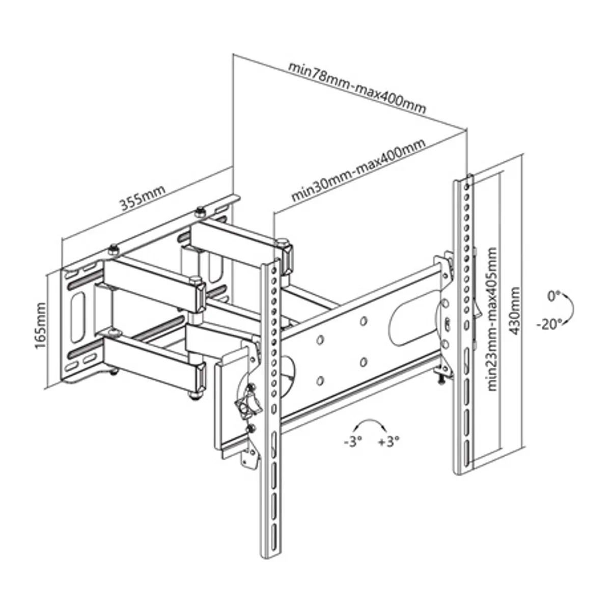 Stell SHO 4610 fali konzol kihúzható 32" - 55", 35 kg, dőlés 20, elforítás 60, VESA 75x75 100x100 200x100 200x200 300x200 300x300, fekete #8