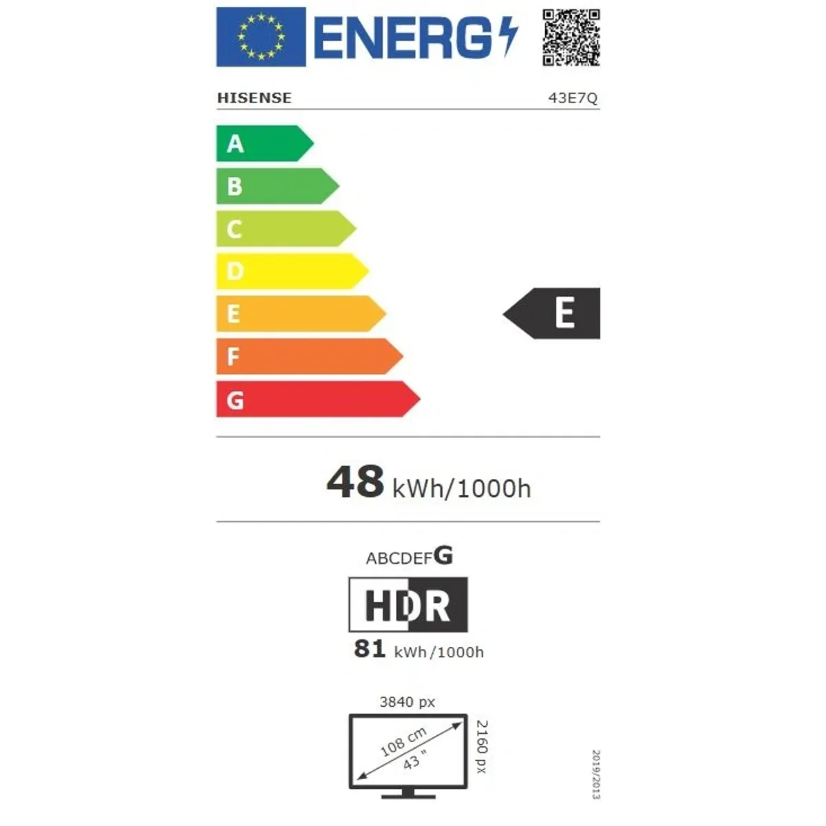 Hisense 43E7Q E7Q QLED 4K HDR Dolby Vision Atmos AI 4K Upscaler AI Smooth Motion VRR ALLM Játék mód VIDAA #10