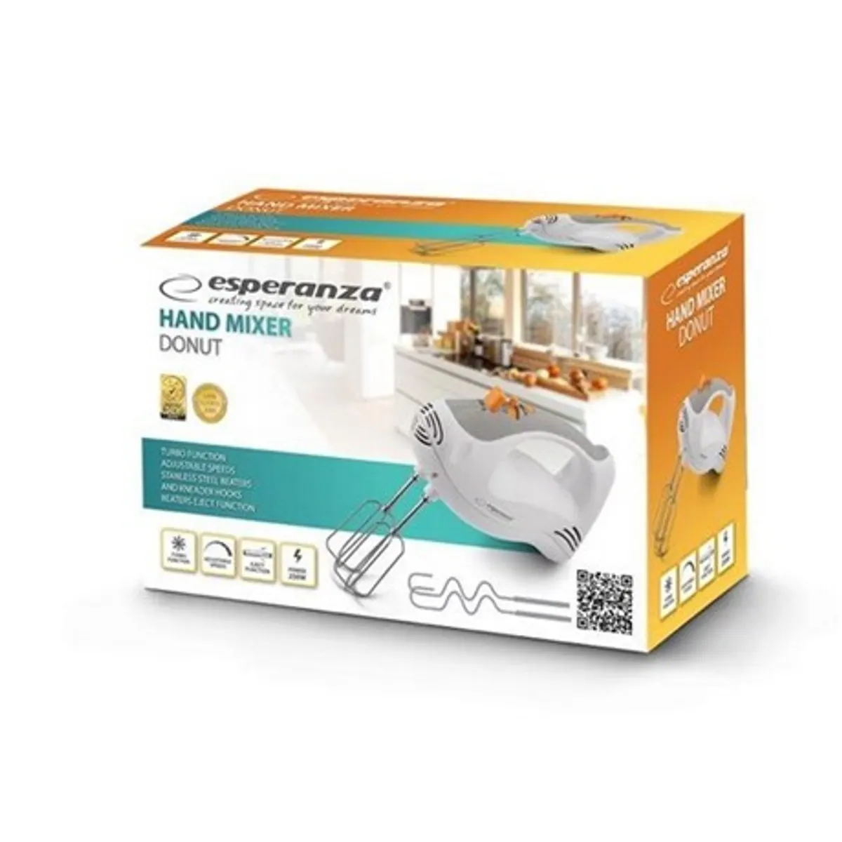 Esperanza EKM009 Donut kézimixer állítható sebesség eject funkció turbo 250 W 2 rozsdamentes acél keverő 2 habverő #3