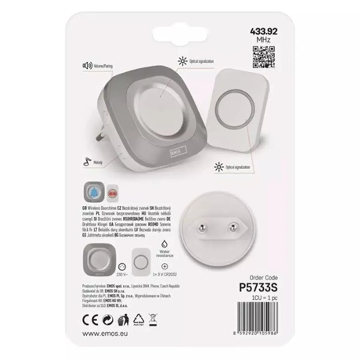 Emos P5733S vezeték nélküli csengő 433 MHz 110 dB 36 dallam 150 m IP44 #6