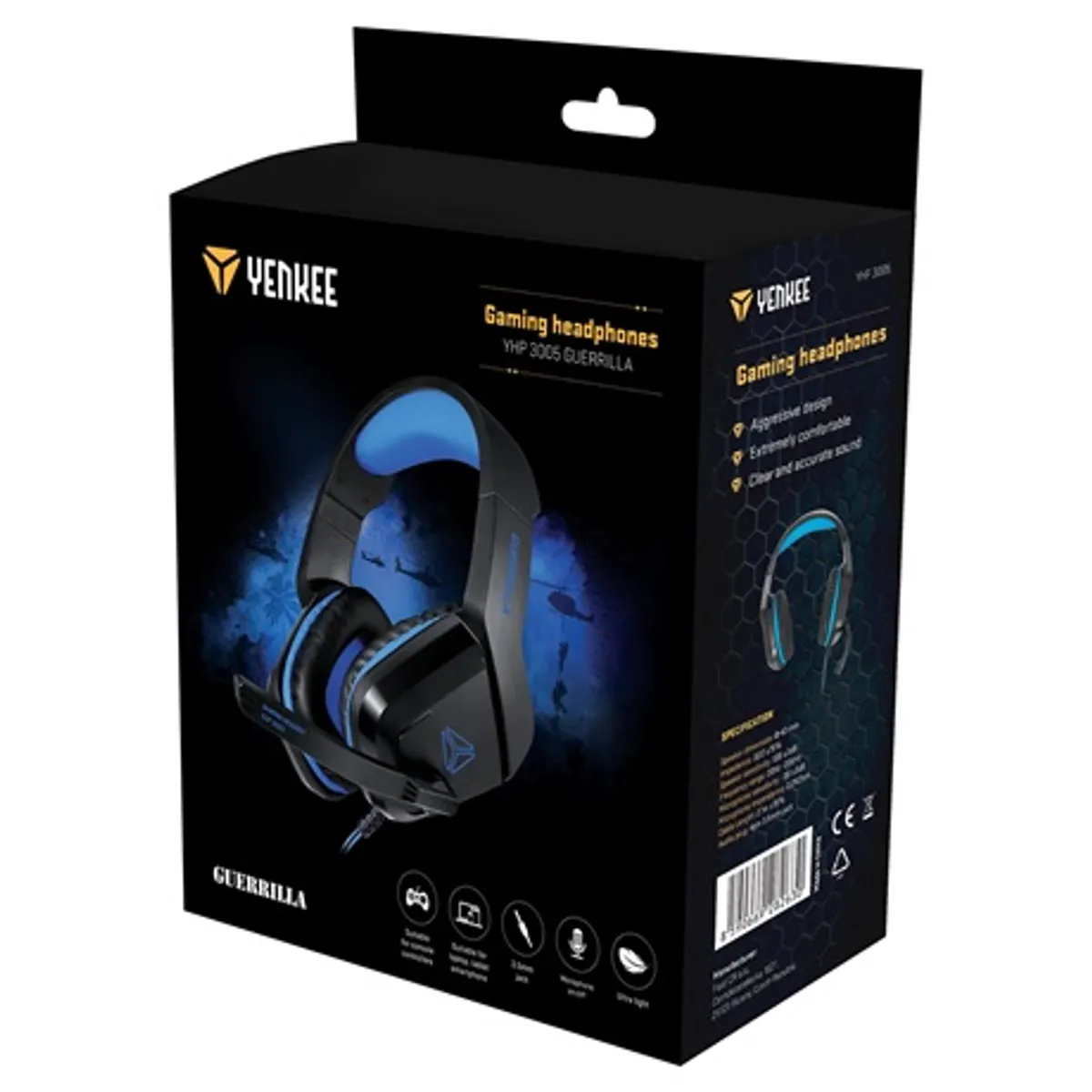 Yenkee YHP 3005 GUERRILLA Gamer fejhallgató kék-fekete 40 mm hangszóró 32 ohm 20 Hz-20 kHz 2,1 m #4