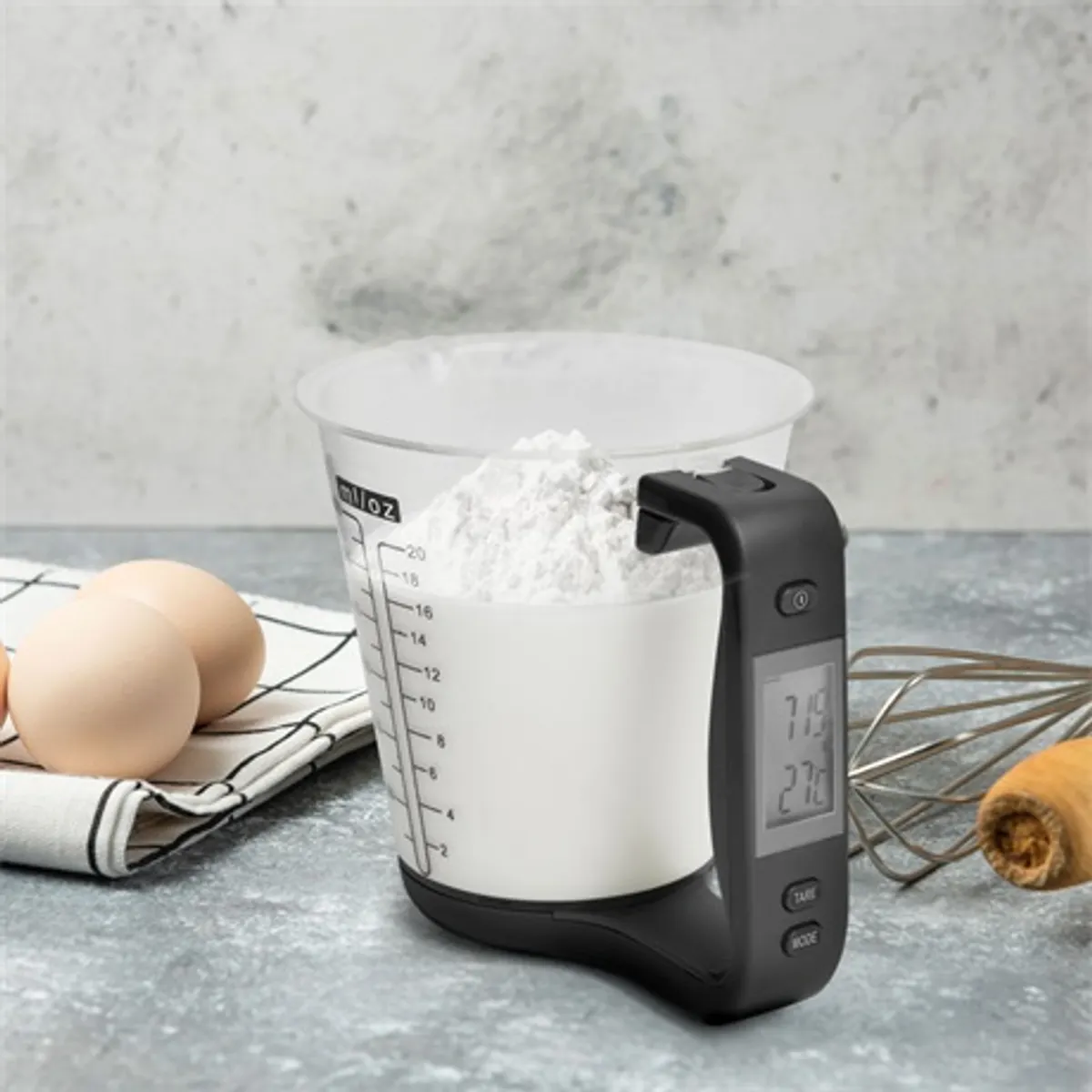 Bewello BW1015 digitális konyhai mérőkancsó 600 ml beépített mérleg kivehető kancsórész mértékegységek g ml oz cup ct lb tápellátás 1 x CR2032 #2