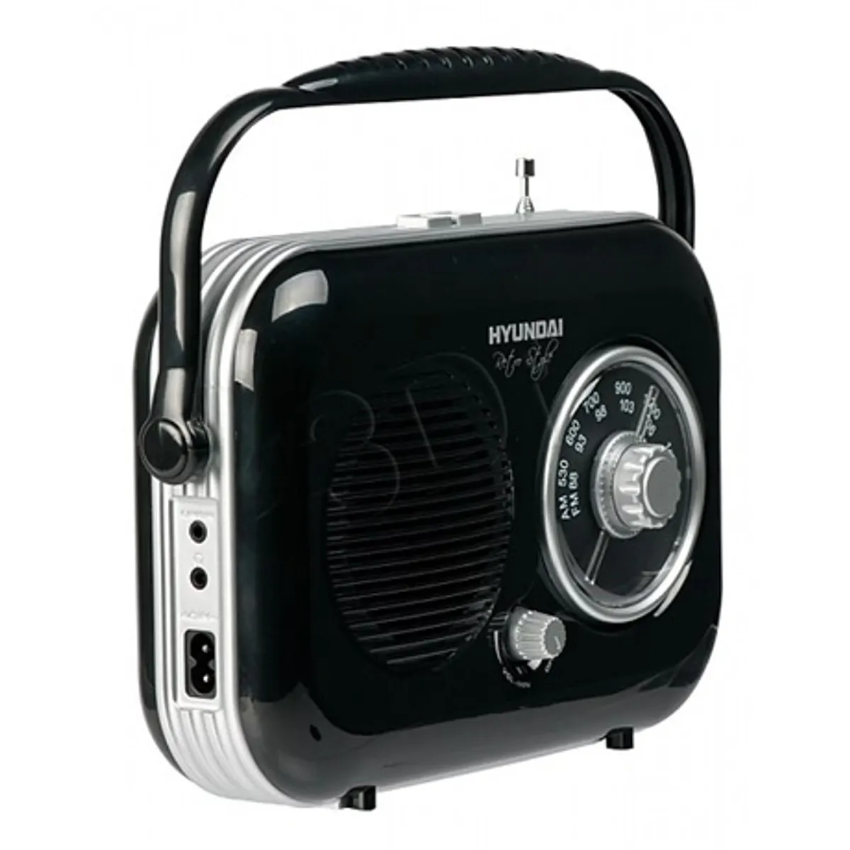Hyundai PR100 táskarádió retro AM FM tuner fejhallgató AUX bemenet 1W fekete #1