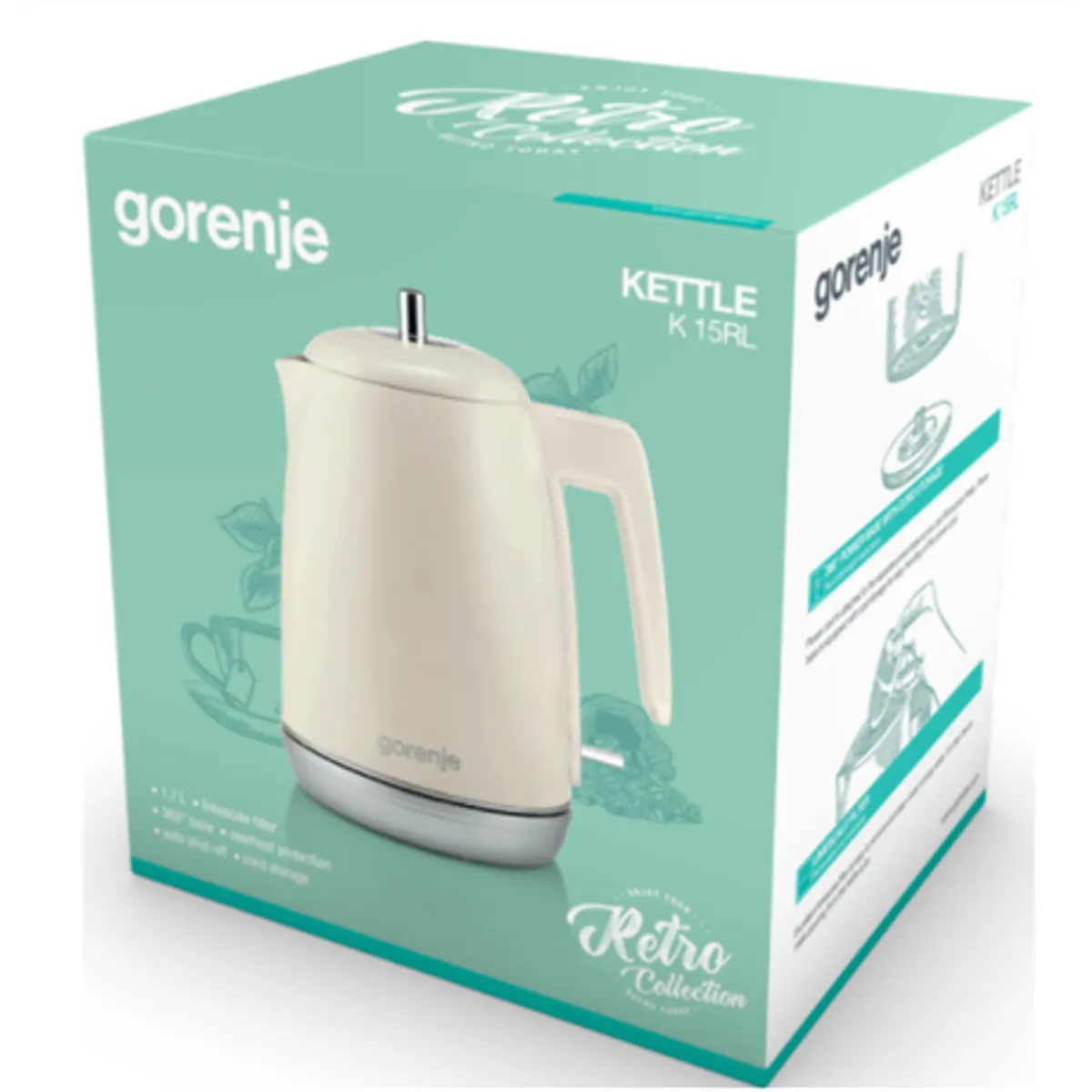 Gorenje K15RL vízforraló 1,7 l 2200 W inox belső 360 fokban elforgatható edény automatikus kikapcsolás bézs #3