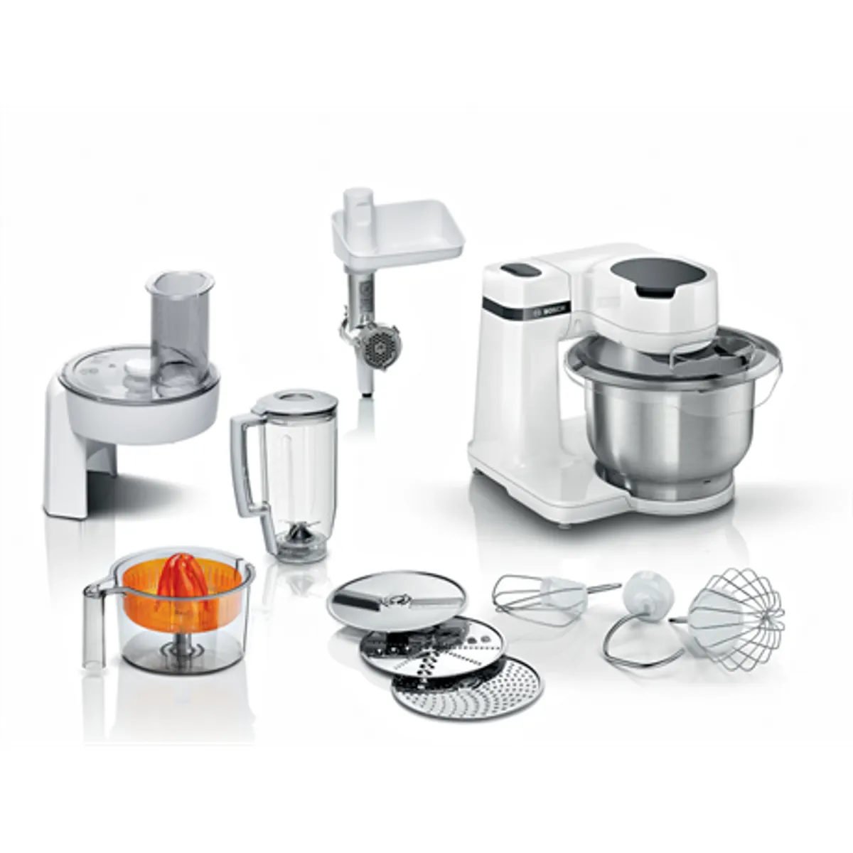 Bosch MUMS2EW40 MUM Serie2 700 W 3.8 l nemesacél tál fehér 4 sebességfokozat habverő keverő dagasztó #1