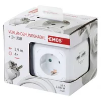 Emos P04219GU kocka hosszabbító 4 aljzat USB 2x 1,9 m fehér #3