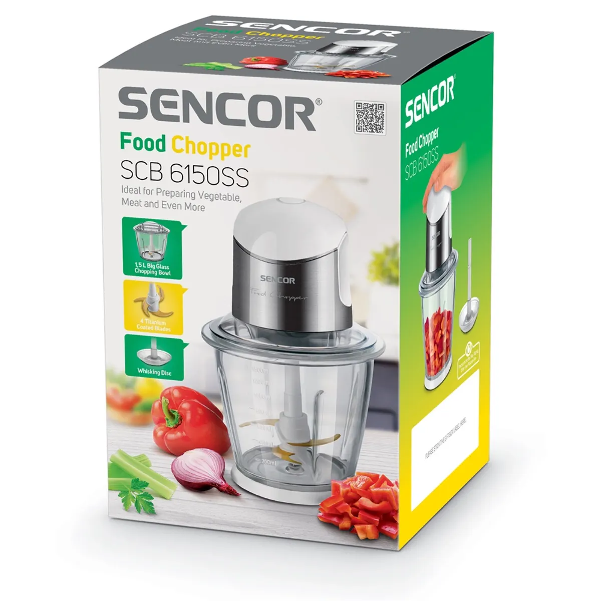 SENCOR SCB6150SSEUE3 aprító 4 titán penge, 1,5 l üvegtál, habverő fej, 800 W, mosogatógépben elmosható, csúszásgátló talpak, biztonsági kapcsoló #7