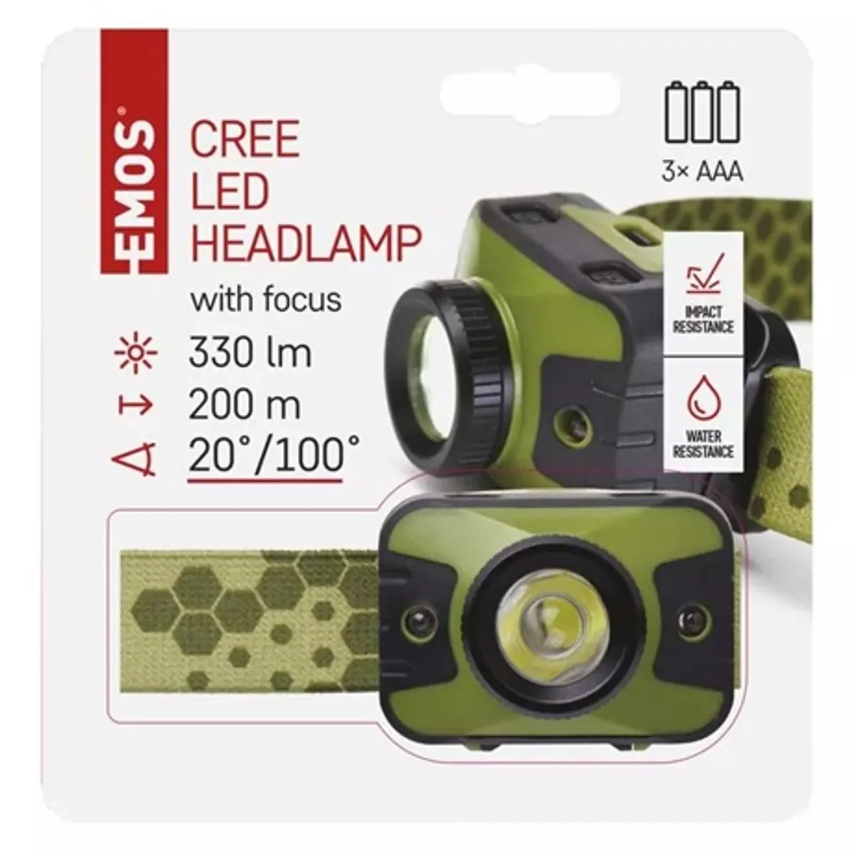 Emos P3539 CREE LED fejlámpa 330 lm 200 m 3×AAA IP43 5 üzemmód zöld-fekete #5