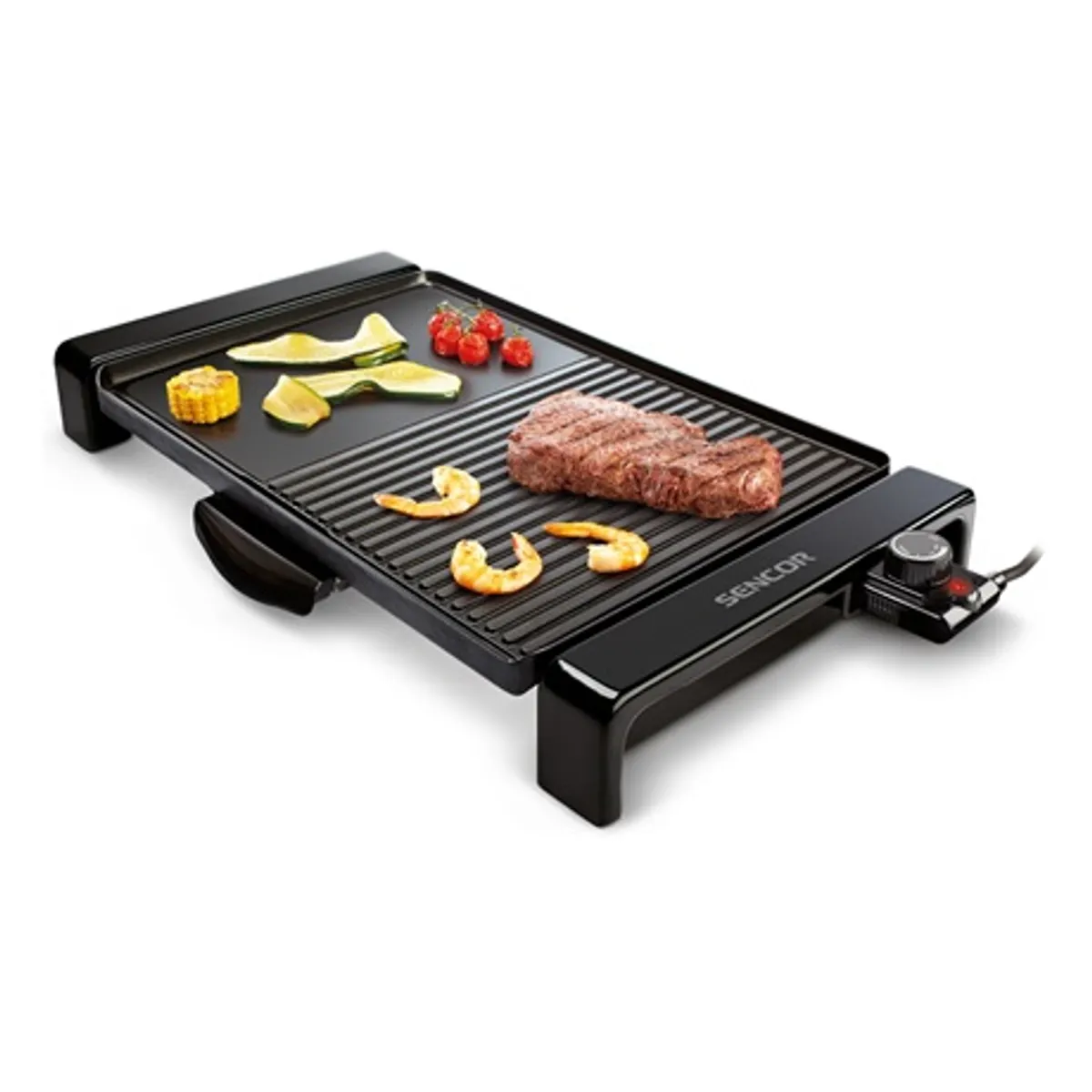 Sencor SBG106BK Grill asztali 2 felület bordázott és sima tapadásmentes 350 ml olajlecsöpögtető 2300 W 100-220 C melegen tartó funkció 60 C #1
