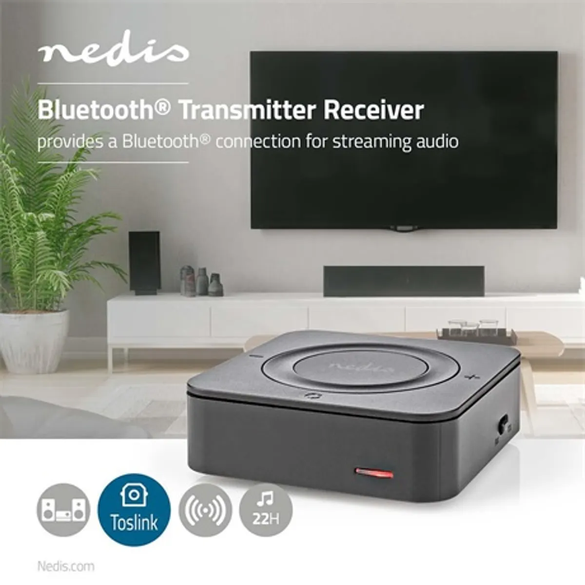 Nedis BTTC200BK Bluetooth adóvevő AptX Low Latency Toslink AUX beépített akkumulátor 450 mAh 22 óra lejátszás #2