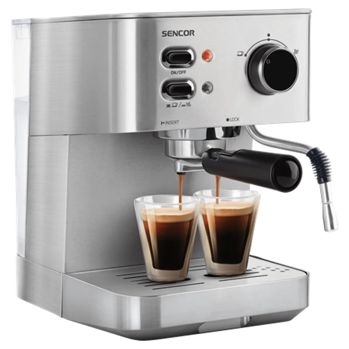 Sencor SES4010SS Espresso kávéfőző, 15 bar szivattyú, rozsdamentes acél ház, 1-2 csésze, gőz funkció, 1,5 l víztartály, fém csészetartó, cseppgyűjtő tálca #1