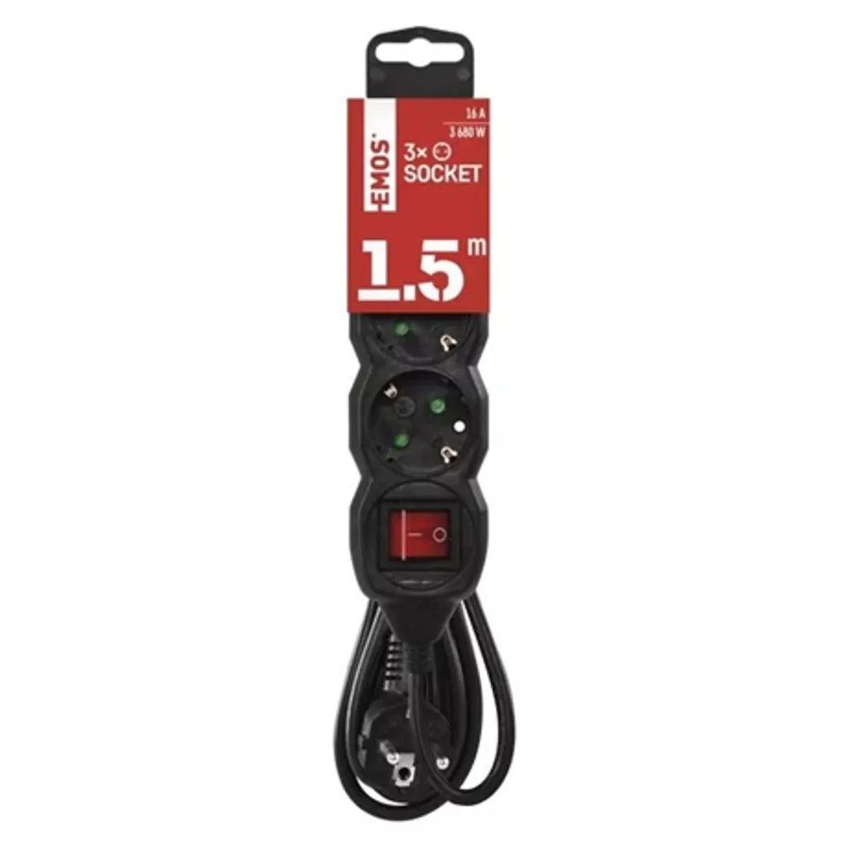 Emos PC1321R hálózati elosztó 3 aljzat kapcsolóval 1,5 m fekete Schuko 250V 16A #2