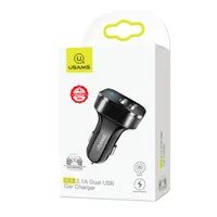 Usams CC087TC01 autós töltő kétportos USB kimenet 5V 2.1A DC 12-24V bemenet ABS kék jelzőfény #3