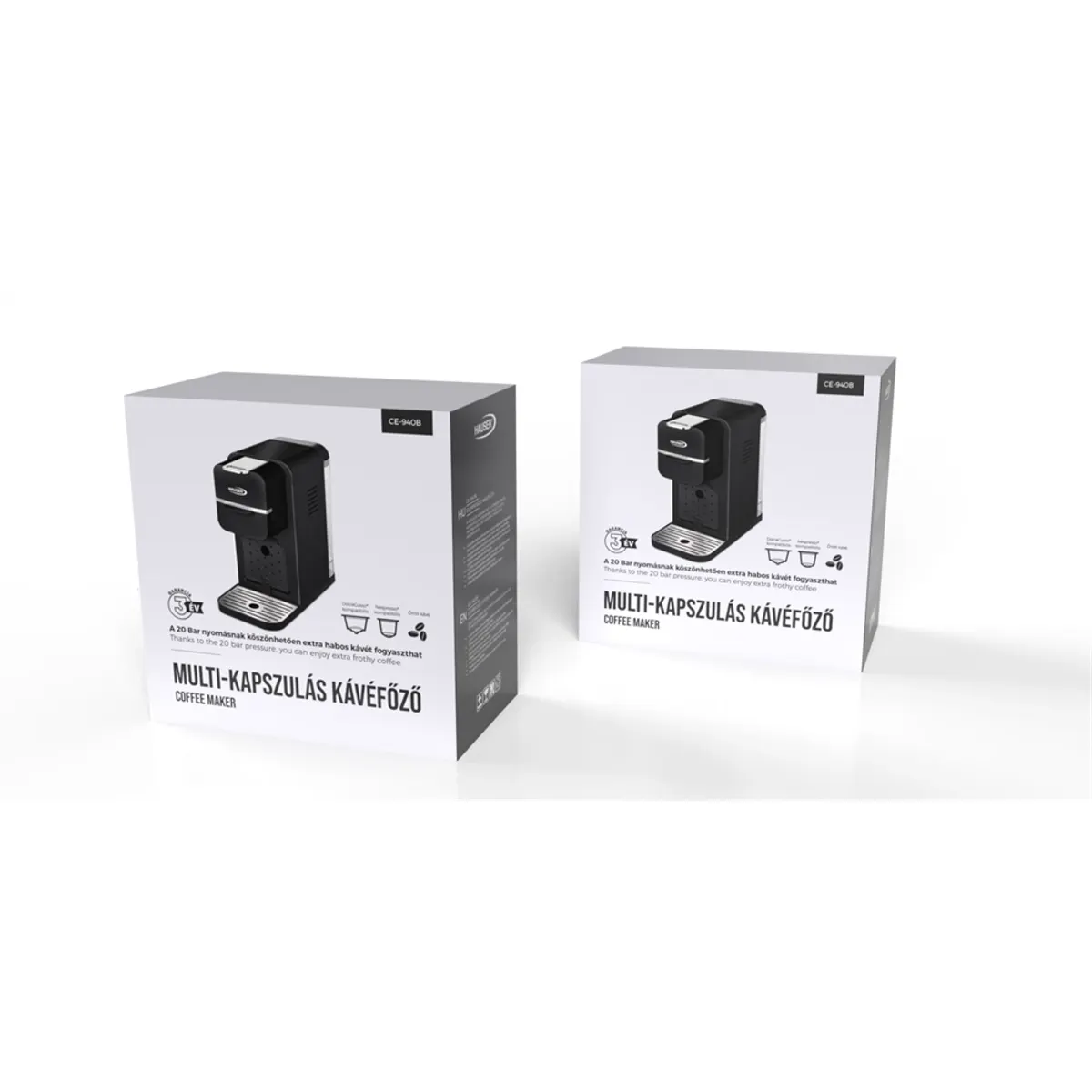 Hauser CE-940B kapszulás kávéfőző 20 bar 0,9 l víztartály Nespresso és Dolce Gusto kompatibilis őrölt kávé használható 7 fokozatú adagolás automatikus kikapcsolás 3 év garancia #4