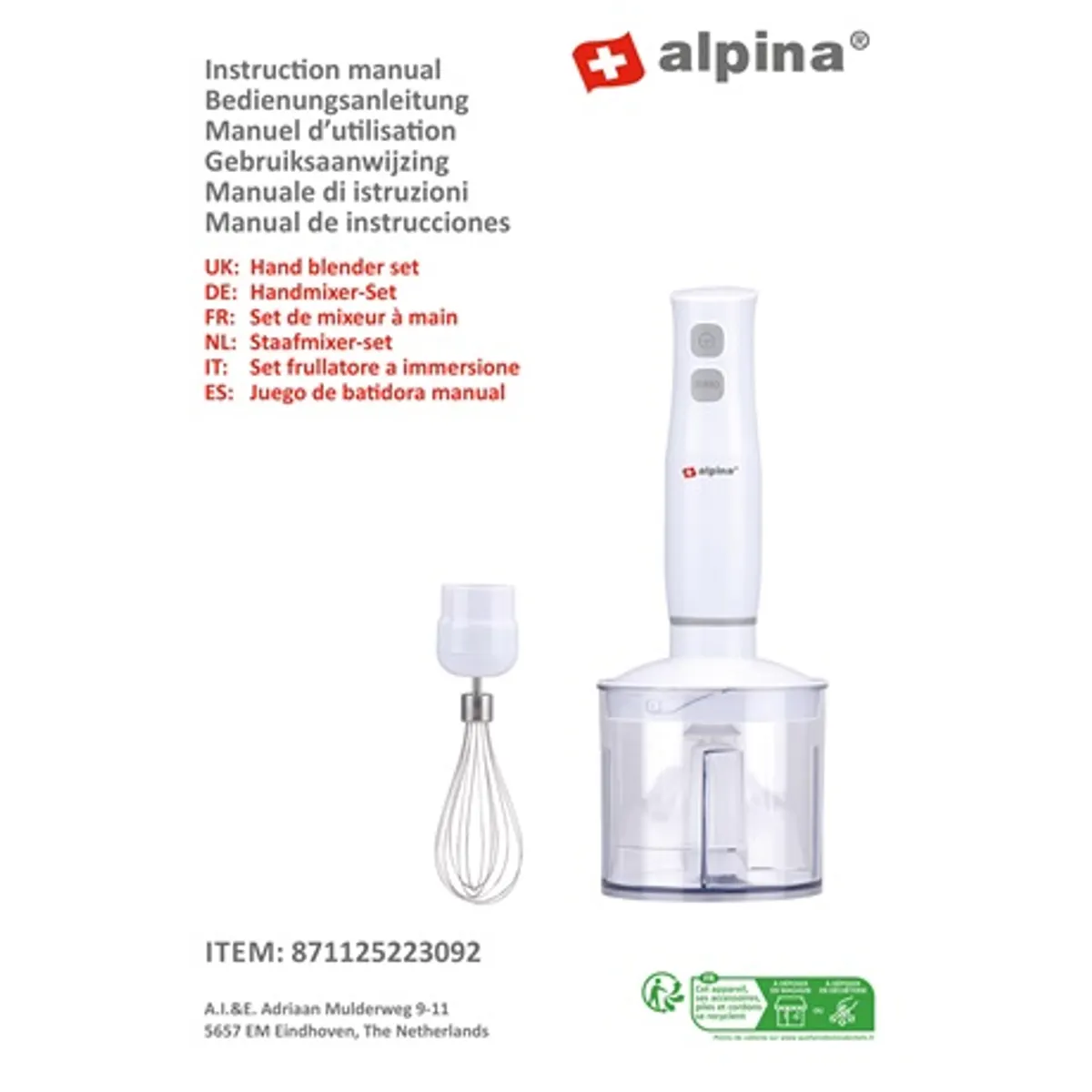 Alpina 23092 Botmixer szett 400W 500ml rozsdamentes acél pengék 2 fokozat habverő #3