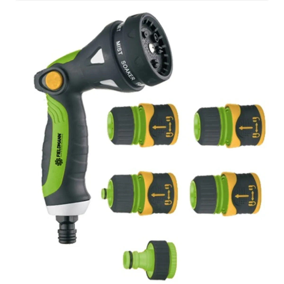 FIELDMANN FZH 9005 Szórófej szett 8 pozíciók, 13 mm tömlőhöz, 1/2" és 3/4" csatlakozó, ABS műanyag, hőálló #1